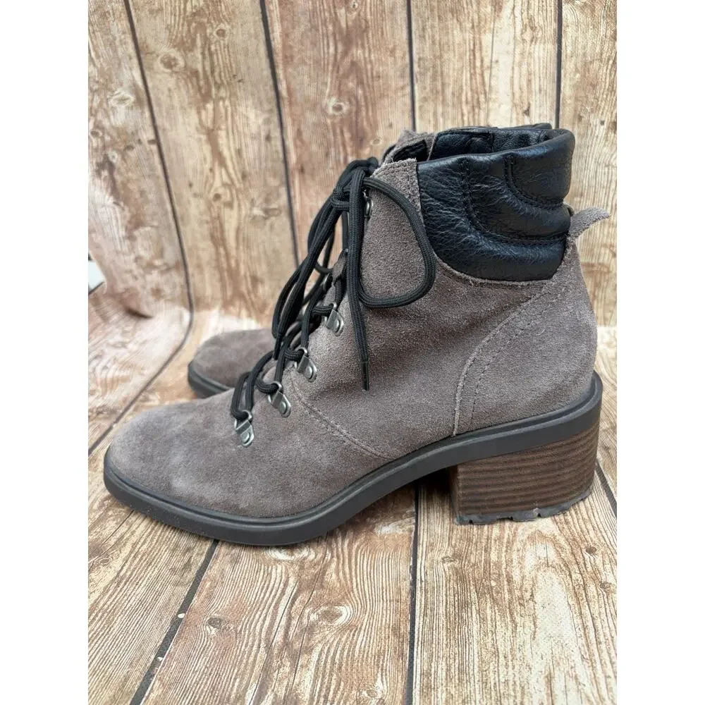 Lucky Brand Dareek Gray Suede/Black Leather Lace Up Side Zip Ankle Boots 9 - Picture 3 of 13